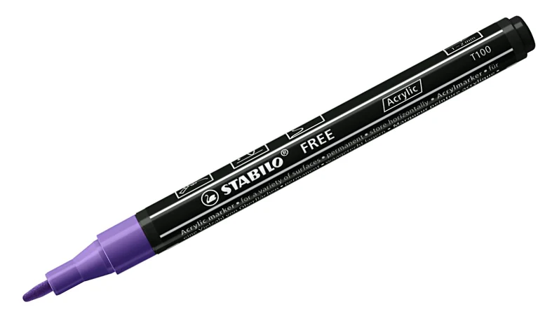 Acrylic Marker - STABILO FREE Acrylic - T100 1-2 mm Bullet Tip Spring - Wallet of 5 - Assorted colours - Image 10