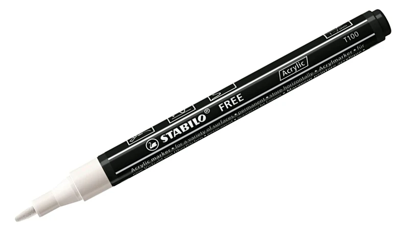 Acrylic Marker - STABILO FREE Acrylic - T100 1-2 mm Bullet Tip Spring - Wallet of 5 - Assorted colours - Image 6