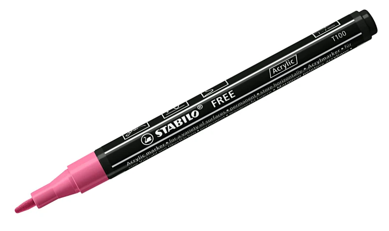 Acrylic Marker - STABILO FREE Acrylic - T100 1-2 mm Bullet Tip Spring - Wallet of 5 - Assorted colours - Image 7