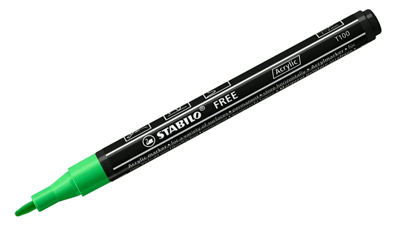 Acrylic Marker - STABILO FREE Acrylic - T100 1-2 mm Bullet Tip Spring - Wallet of 5 - Assorted colours - Image 8