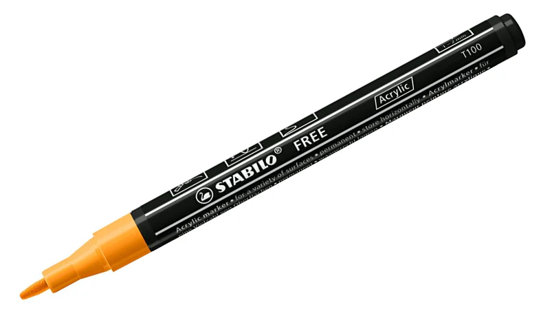 Acrylic Marker - STABILO FREE Acrylic - T100 1-2 mm Bullet Tip Spring - Wallet of 5 - Assorted colours - Image 9