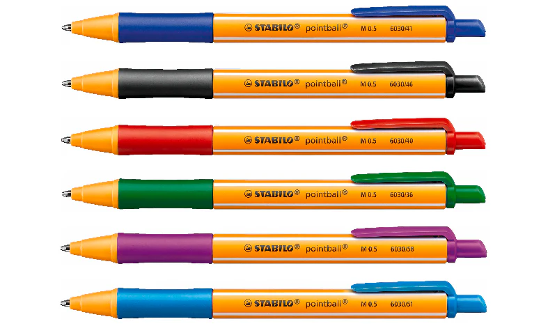 Ballpoint Pen - STABILO pointball - Pack of 6 - Red, Blue, Black, Green, Turquoise, Lilac - Image 3