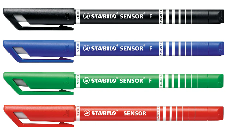 Fineliner with Cushioned F-Tip - STABILO SENSOR F - Pack of 4 - Green, Red, Blue, Black - Image 3