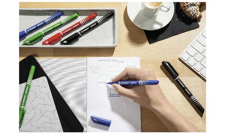 Fineliner with Cushioned F-Tip - STABILO SENSOR F - Pack of 4 - Green, Red, Blue, Black - Image 4