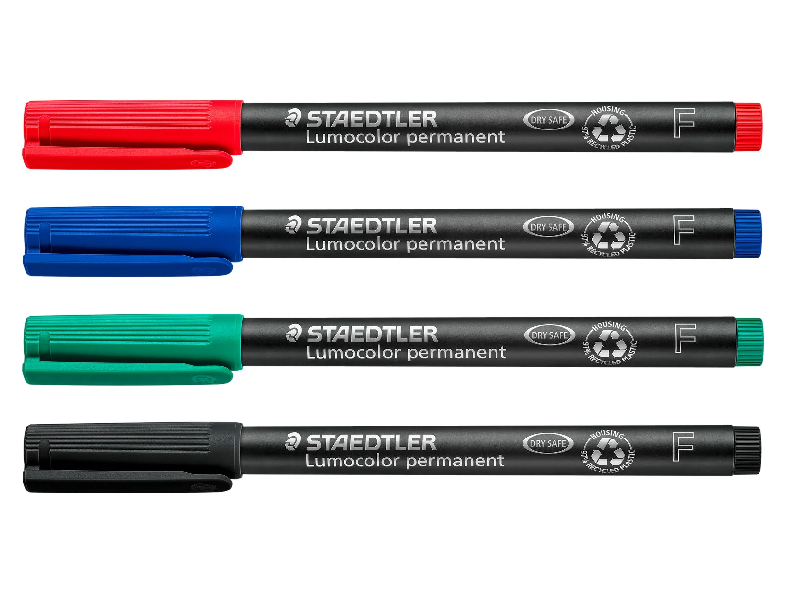STAEDTLER Lumocolor Permanent Pen 318 F – Assorted Colours (Pack of 4) - Image 3