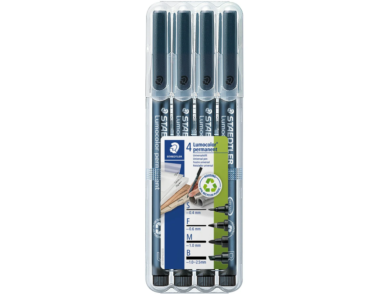 STAEDTLER Lumocolor Permanent Pen 31 Mixed Set – Black (Pack of 4, Assorted Tip Sizes) - Image 2