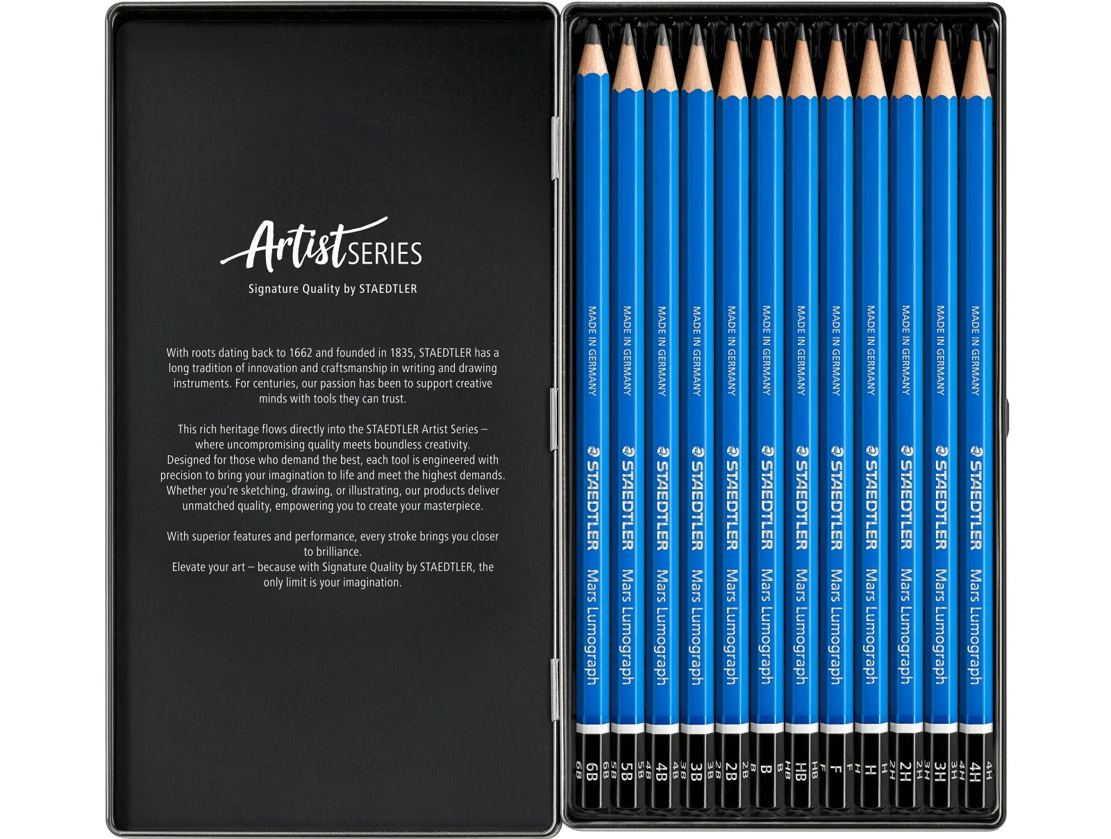 STAEDTLER Mars Lumograph 100 Graphite Pencils – Assorted Set (Pack of 12) - Image 3