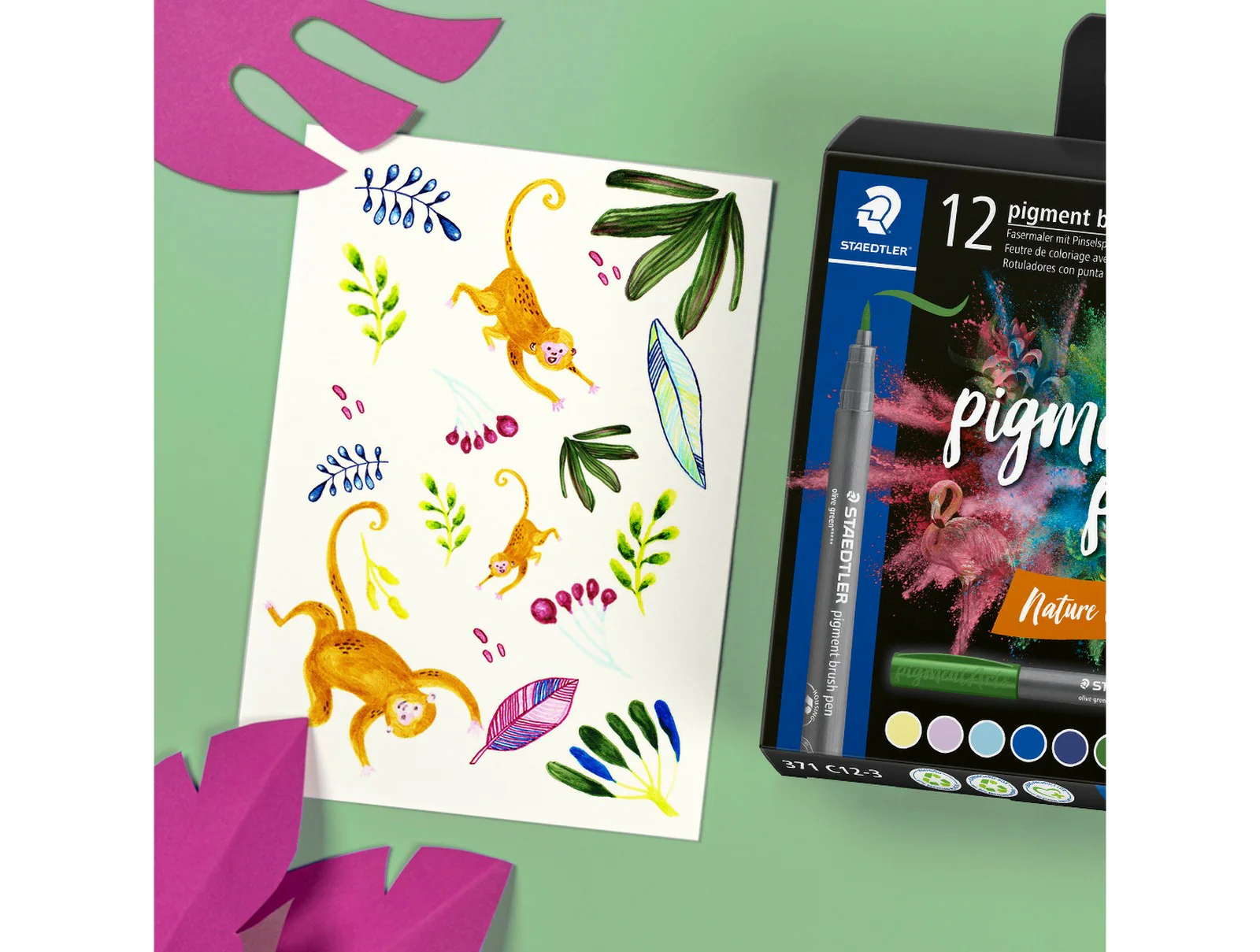 STAEDTLER Pigment Brush Pen 371 Set – Nature Colours (Pack of 12) - Image 5