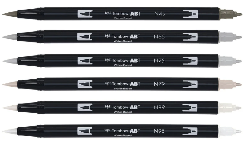 Tombow ABT Dual Brush Pen Grey Colours Set of 6 - Image 3