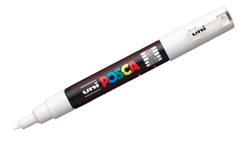 Uni POSCA Marker Pen PC-1M Extra Fine Set of 3 (White Gold Silver) - Image 2
