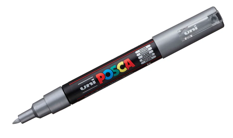 Uni POSCA Marker Pen PC-1M Extra Fine Set of 3 (White Gold Silver) - Image 3