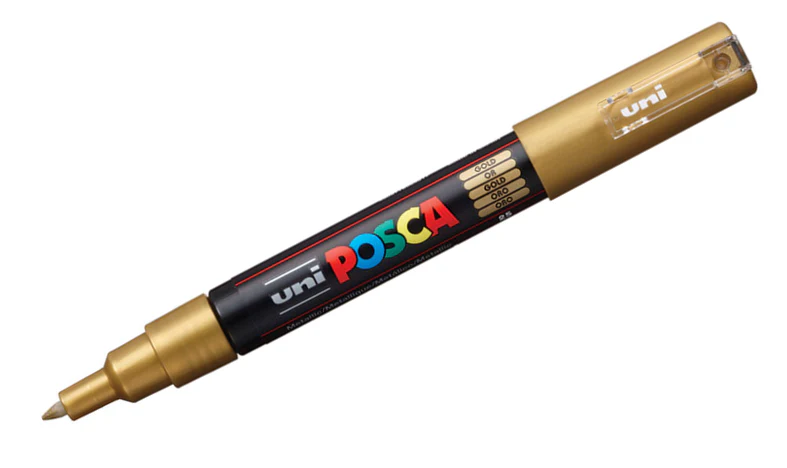 Uni POSCA Marker Pen PC-1M Extra Fine Set of 3 (White Gold Silver) - Image 4