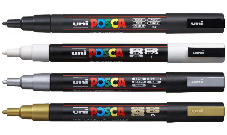 Uni POSCA Marker Pen PC-3M Fine Set of 4 Monotones - Image 3