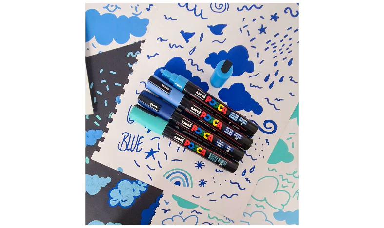 Uni POSCA Marker Pen PC-5M Medium Set of 4 Blues - Image 7