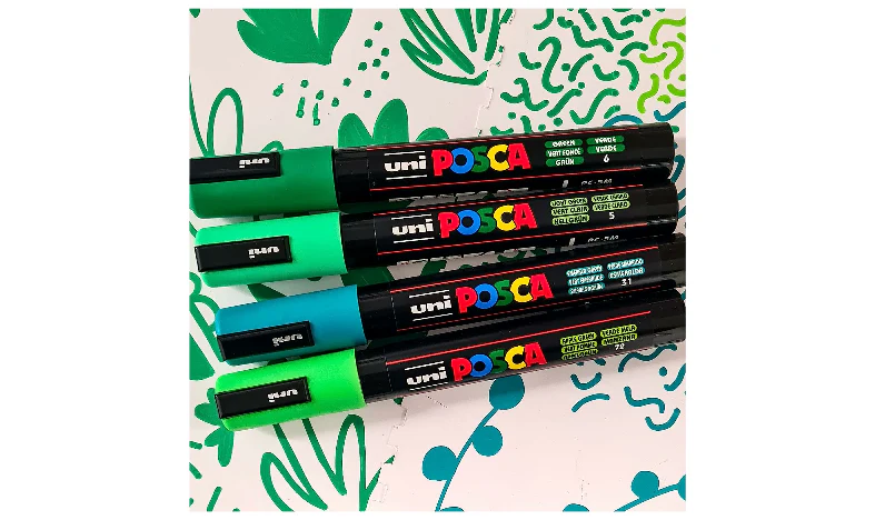 Uni POSCA Marker Pen PC-5M Medium Set of 4 Greens - Image 4