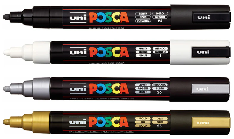 Uni POSCA Marker Pen PC-5M Medium Set of 4 Monotones - Image 3