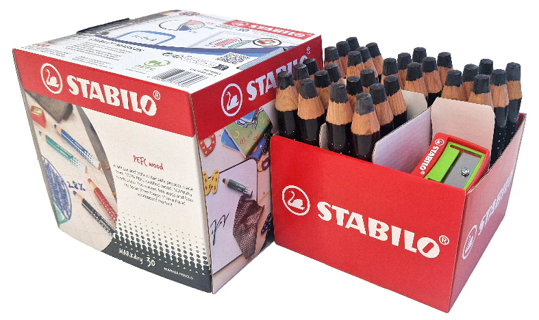 Whiteboard and Flipchart Markers - STABILO MARKdry - Classpack of 30 - Black with 2 x Sharpeners - Image 2